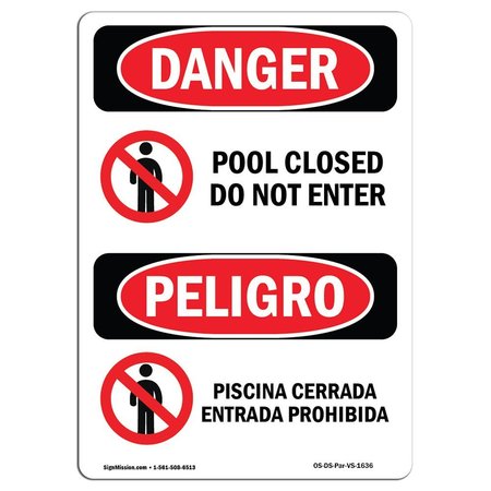 SIGNMISSION Safety Sign, OSHA, 10" Height, Rigid Plastic, Pool Closed Do Not Enter With Symbol, Span OS-DS-P-710-VS-1636